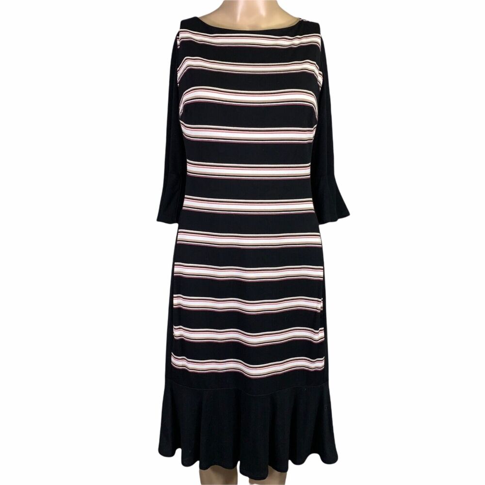 White House Black Market Womens Sheath Dress Bell Sleeve Flippy Hem Stripes Sz 8 - Picture 3 of 15